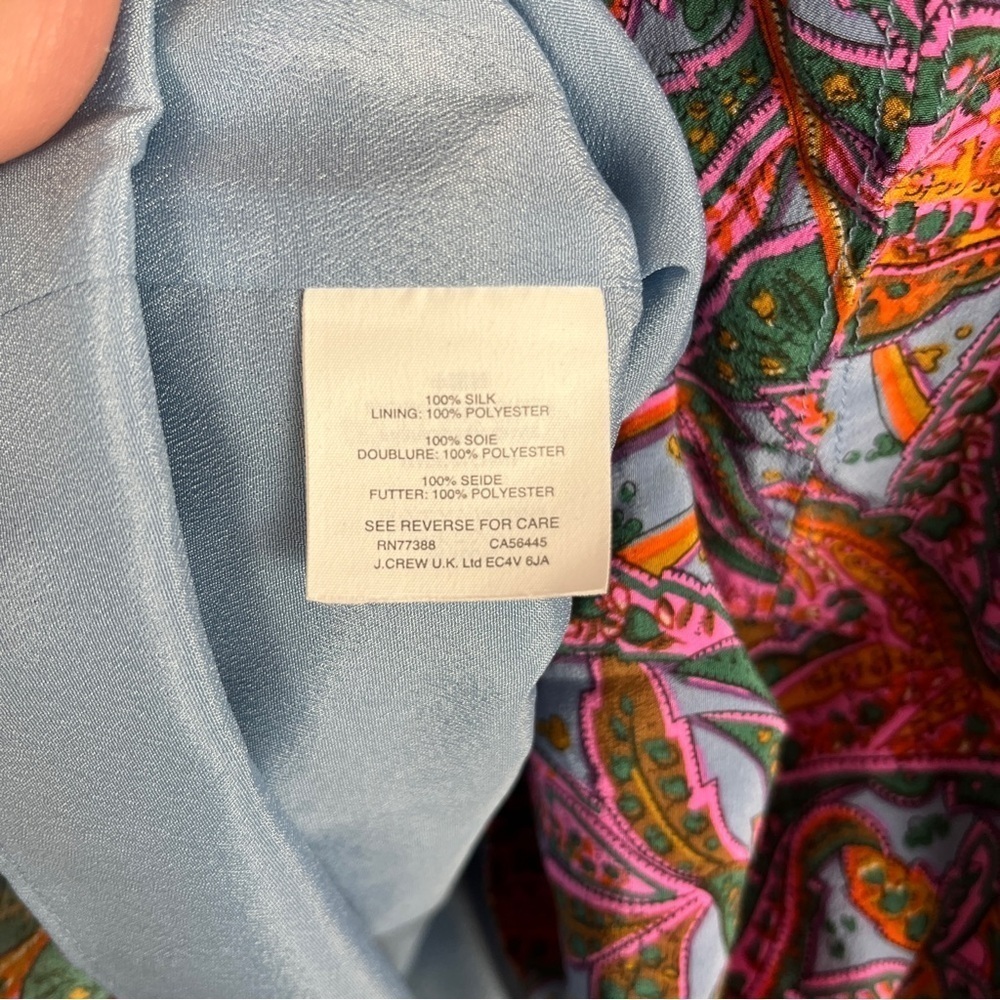 J. CREW Pink Blue Paisley 100% Silk Cap Flutter Sleeve Mini Dress Size 2 Petite - Picture 12 of 14